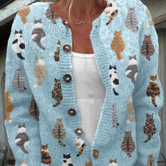 Sky blue Moxley feline motif knit cardigan