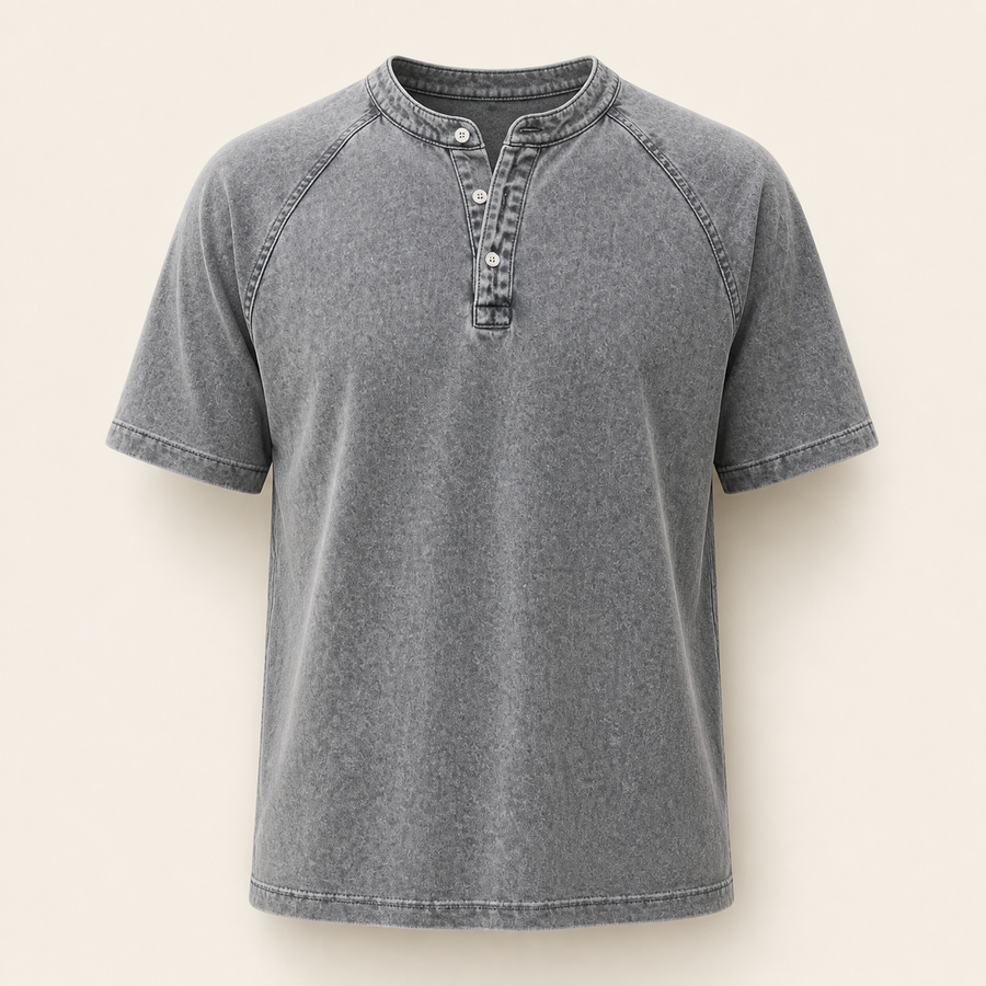 Light grey Saltwater short-sleeve Henley front product view