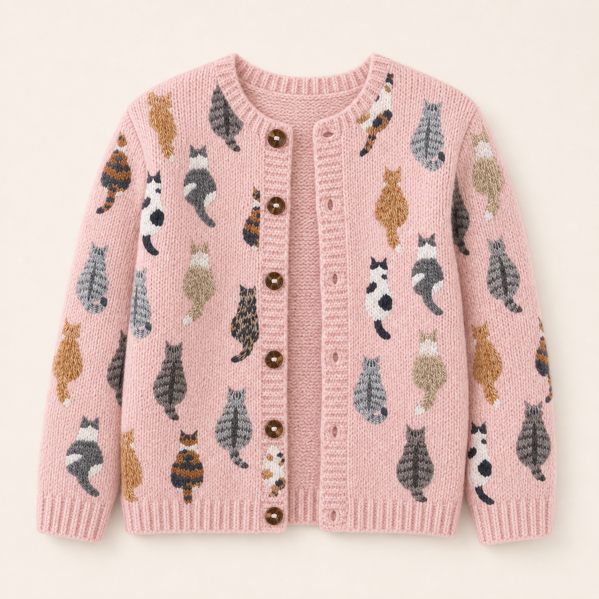 Pink Moxley feline motif cardigan product view
