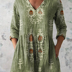 Elise | Long Blouse with V-Neck, Green — supplier view 1