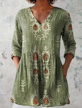 Elise | Long Blouse with V-Neck, Green — supplier view 1