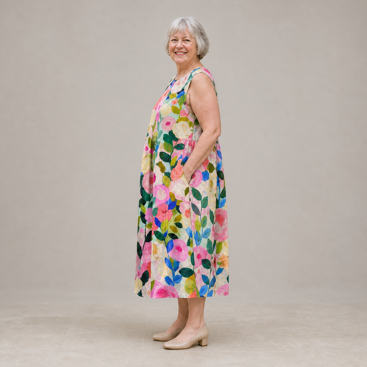 AVA — FLORAL MIDI DRESS additional front-view styling and garment-detail image
