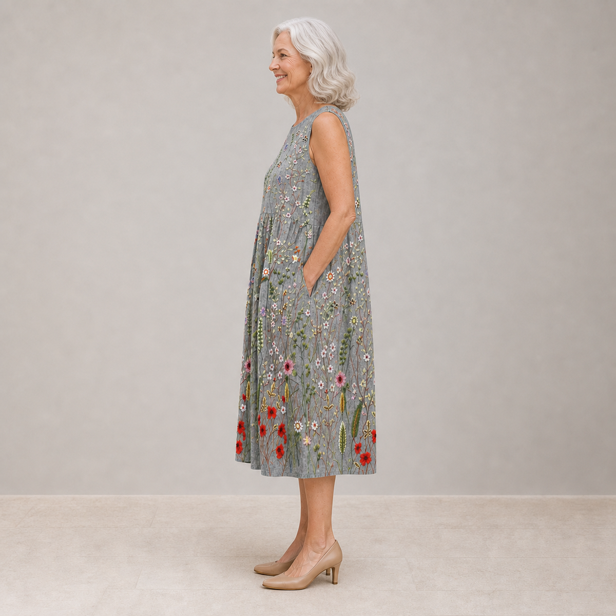 CARA — WILDFLOWER MIDI DRESS additional front-view styling and garment-detail image