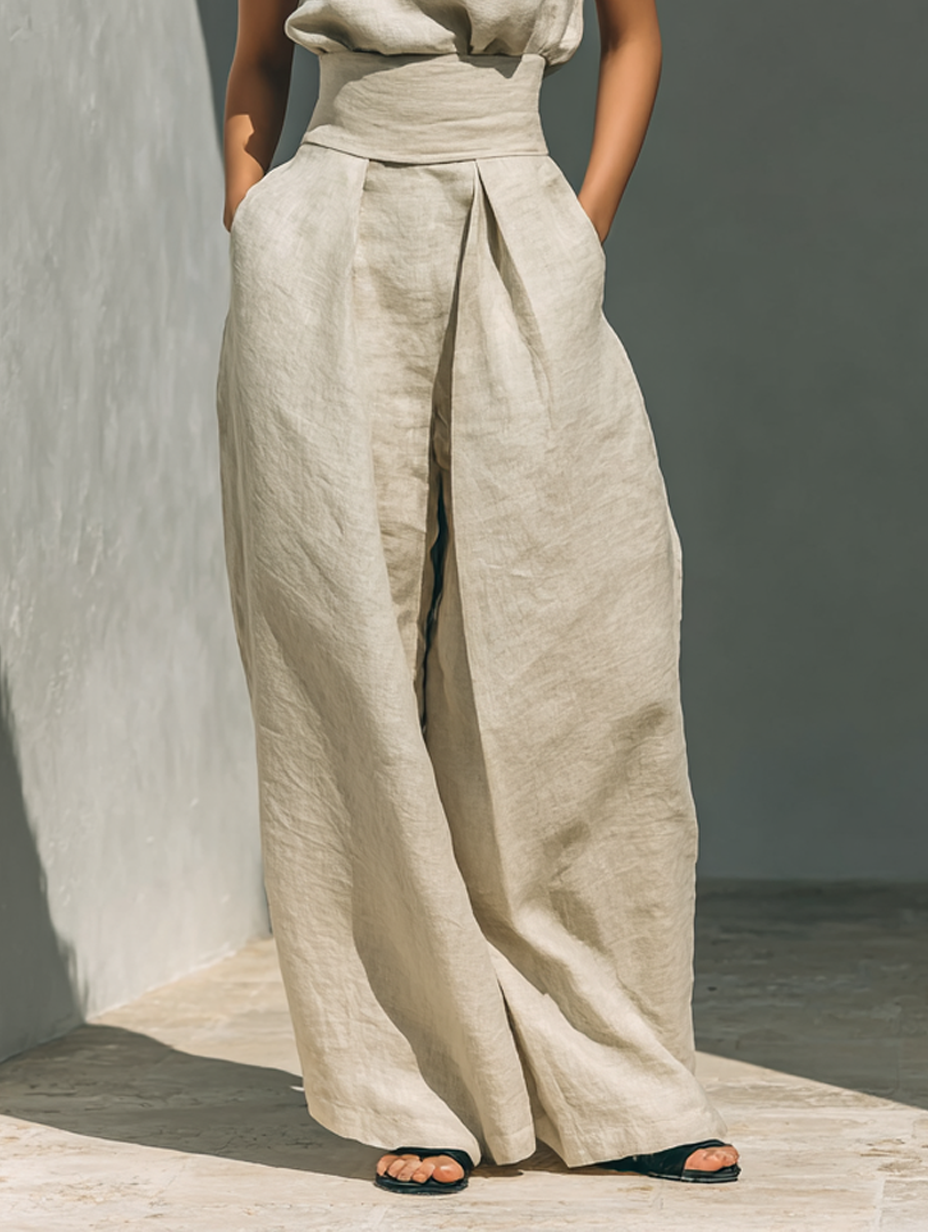 Maria | Elegant Linen And Cotton Blend Set With Tank top and Loose Trousers