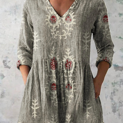 Elise | Long Blouse with V-Neck, Gray — supplier view 1