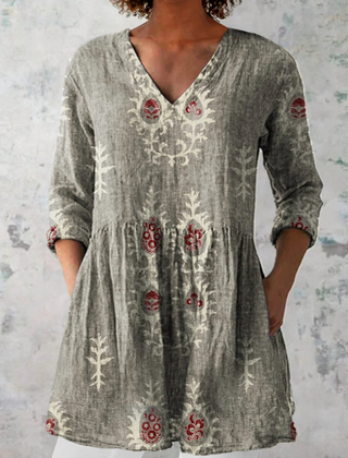 Elise | Long Blouse with V-Neck, Gray — supplier view 1