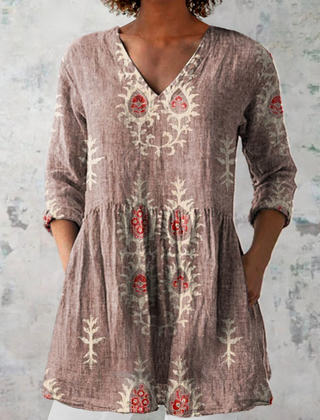Elise | Long Blouse with V-Neck, Pink — supplier view 1