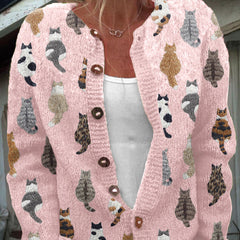 Pink Moxley feline motif knit cardigan