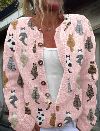 Pink Moxley feline motif knit cardigan