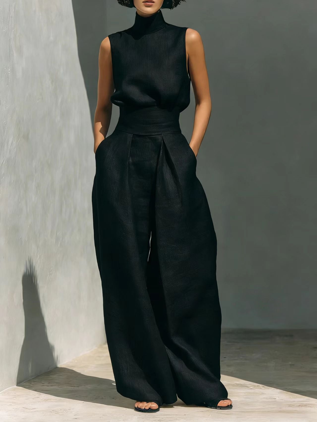 Maria | Elegant Linen And Cotton Blend Set With Tank top and Loose Trousers