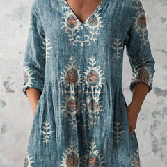 Elise | Long Blouse with V-Neck, Blue — supplier view 1
