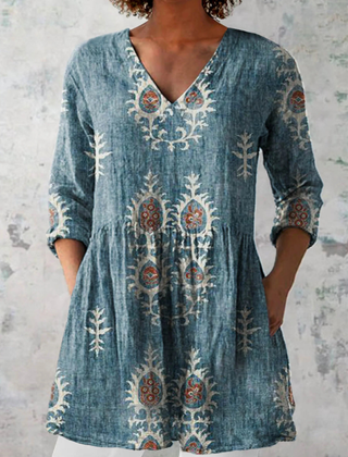 Elise | Long Blouse with V-Neck, Blue — supplier view 1