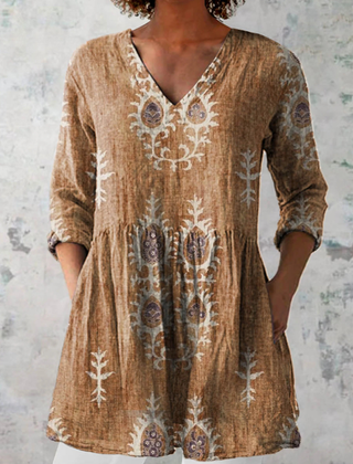 Elise | Long Blouse with V-Neck, Yellow — supplier view 1