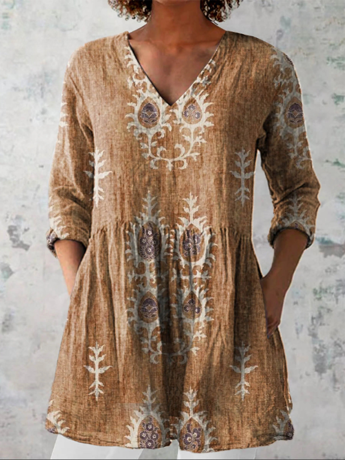 Elise | Long Blouse with V-Neck, Yellow — supplier view 1