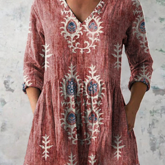 Elise | Long Blouse with V-Neck, Red — supplier view 1