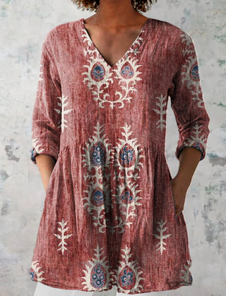 Elise | Long Blouse with V-Neck, Red — supplier view 1