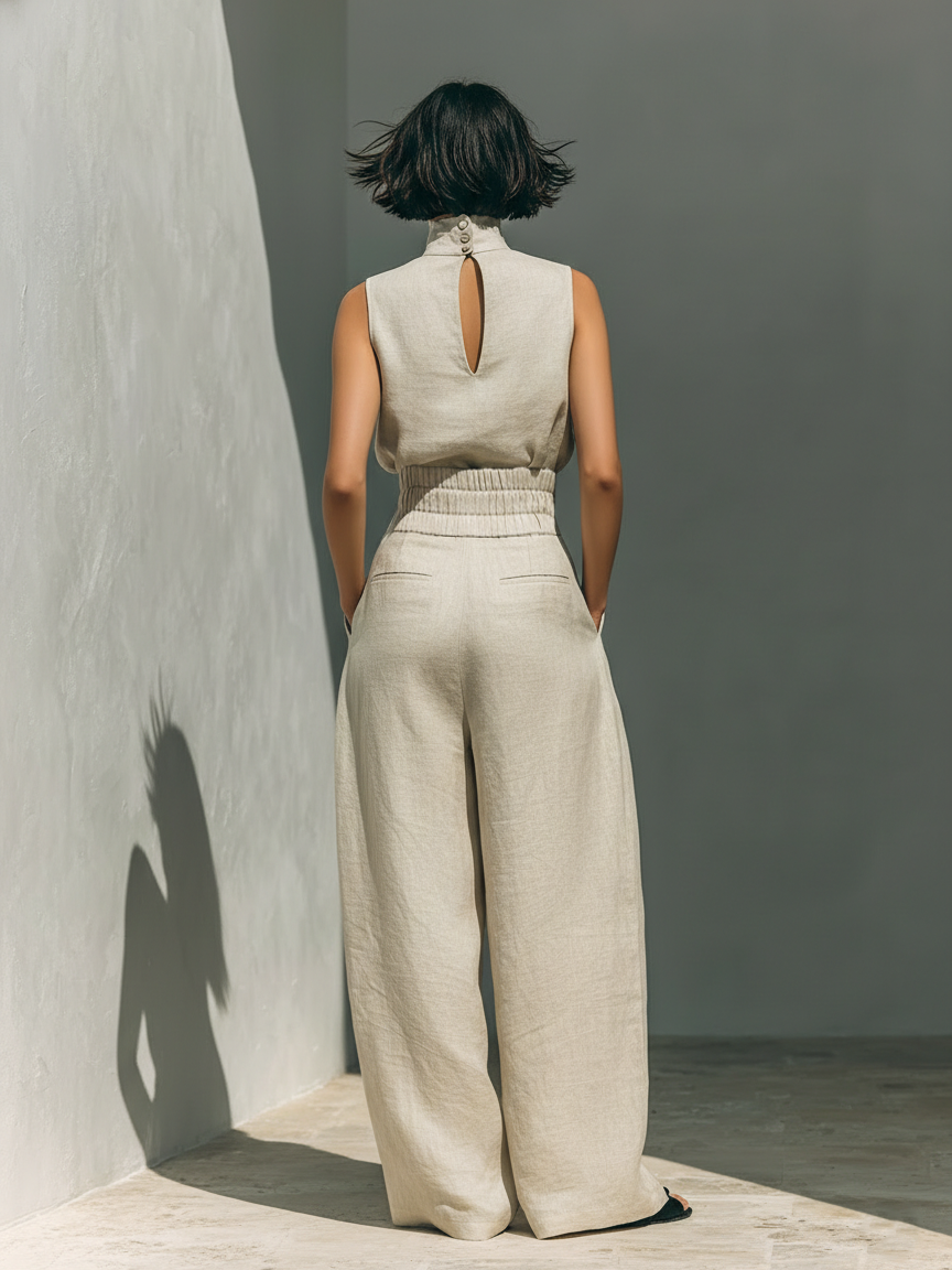 Maria | Elegant Linen And Cotton Blend Set With Tank top and Loose Trousers