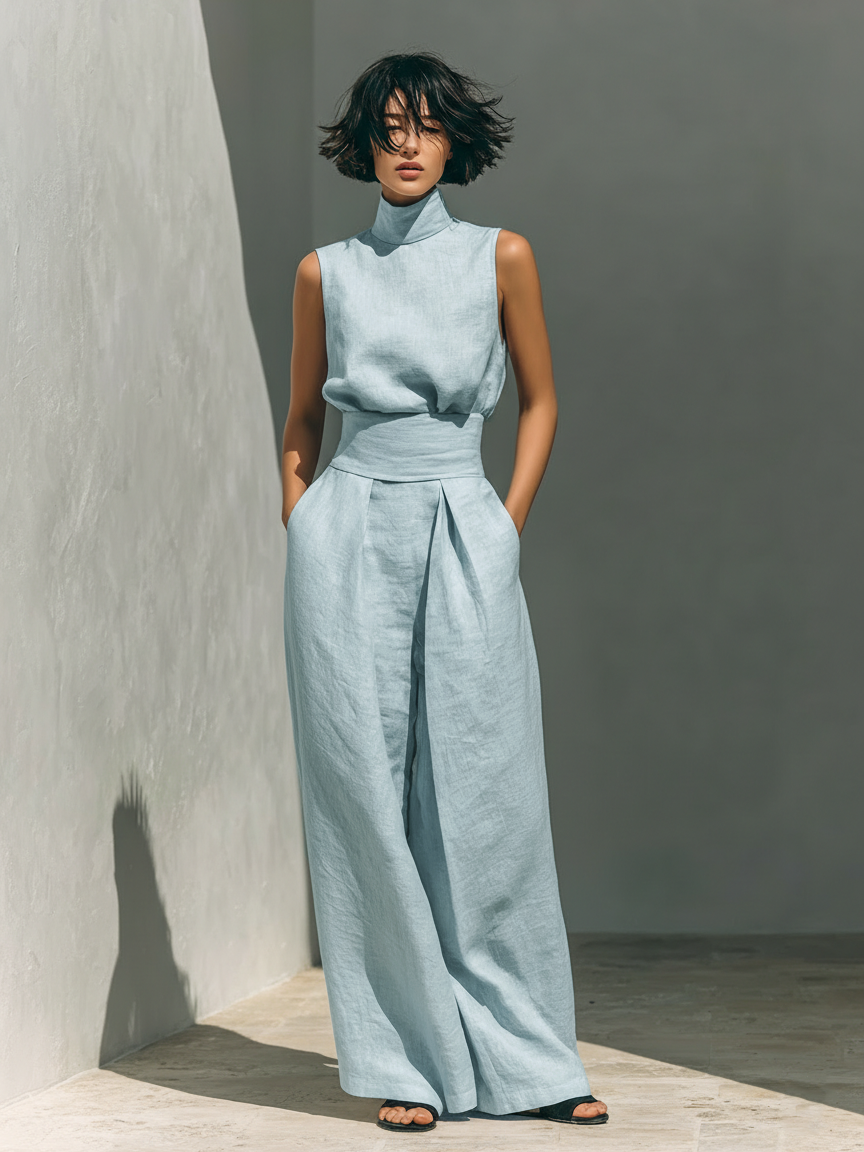 Maria | Elegant Linen And Cotton Blend Set With Tank top and Loose Trousers