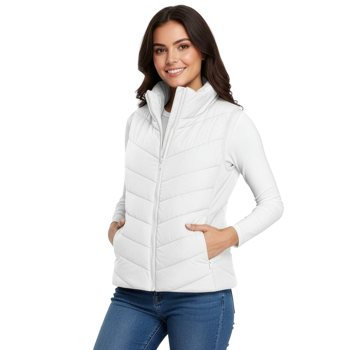 The Rowan | Quilted Gilet, White — supplier view 1