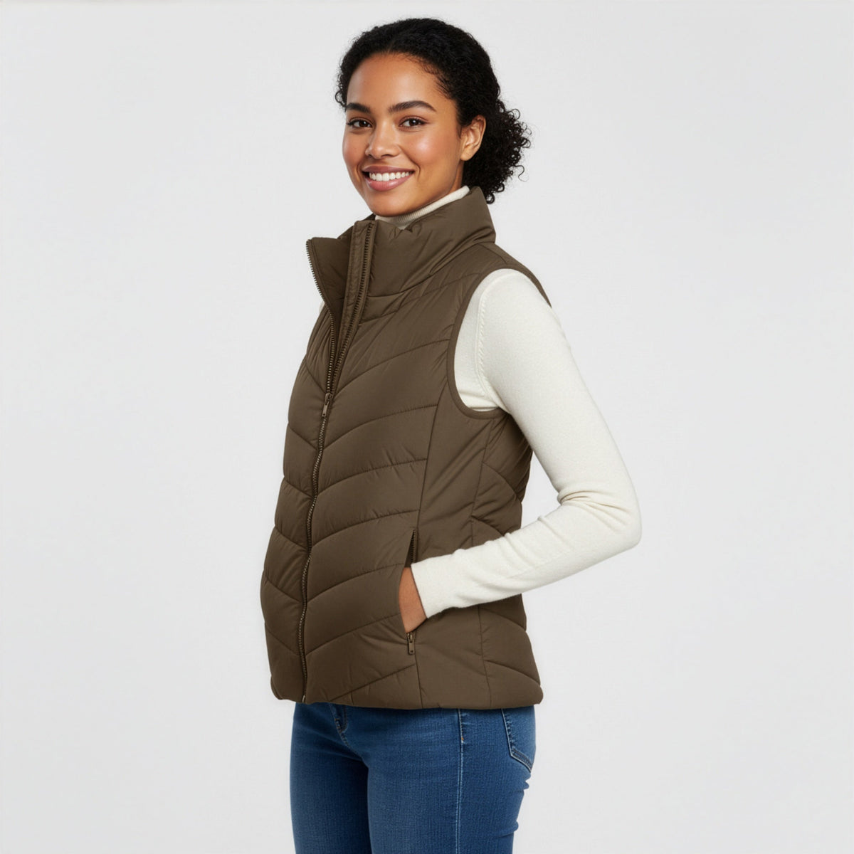 The Rowan | Quilted Gilet, Vintage Brown — supplier view 3
