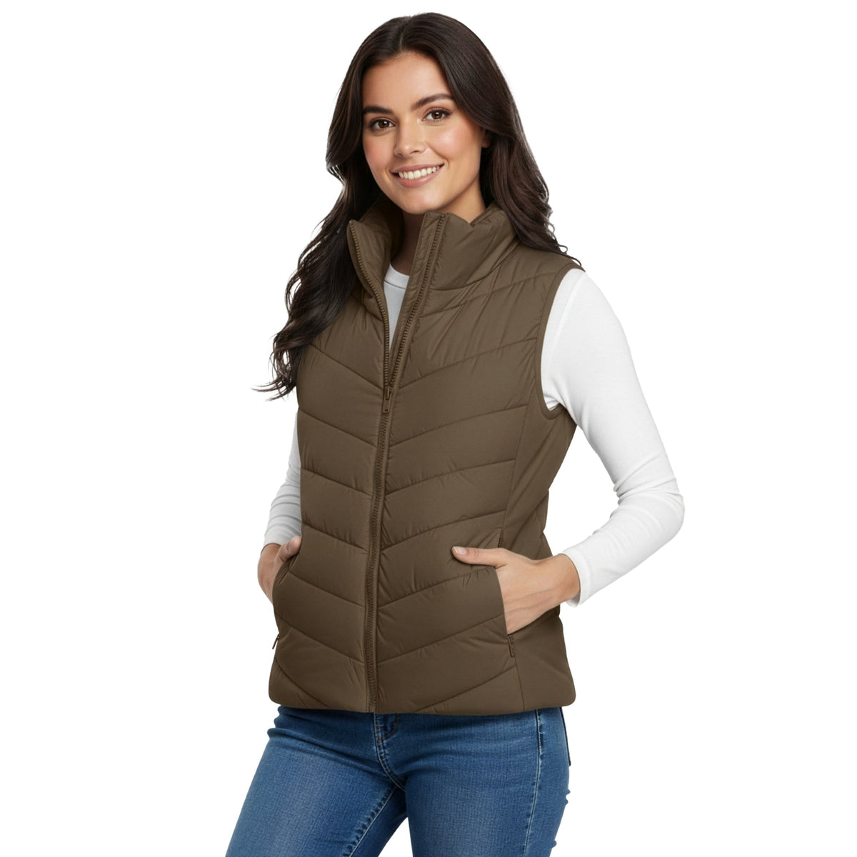 The Rowan | Quilted Gilet, Vintage Brown — supplier view 1