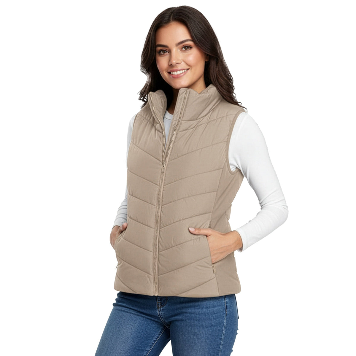 The Rowan | Quilted Gilet, Beige — supplier view 1
