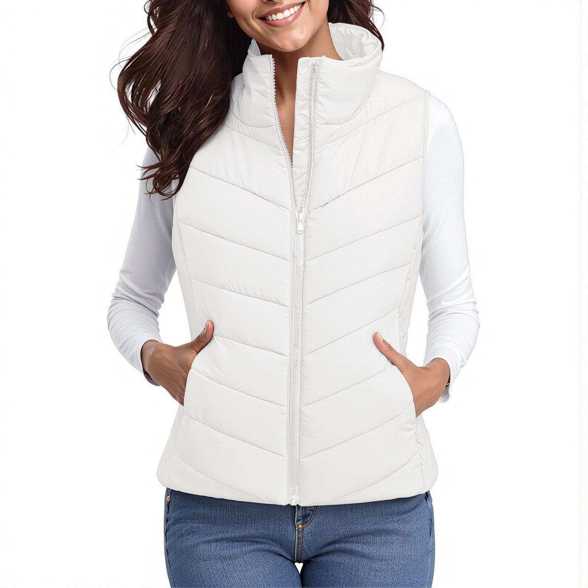 The Rowan | Quilted Gilet, White — supplier view 2