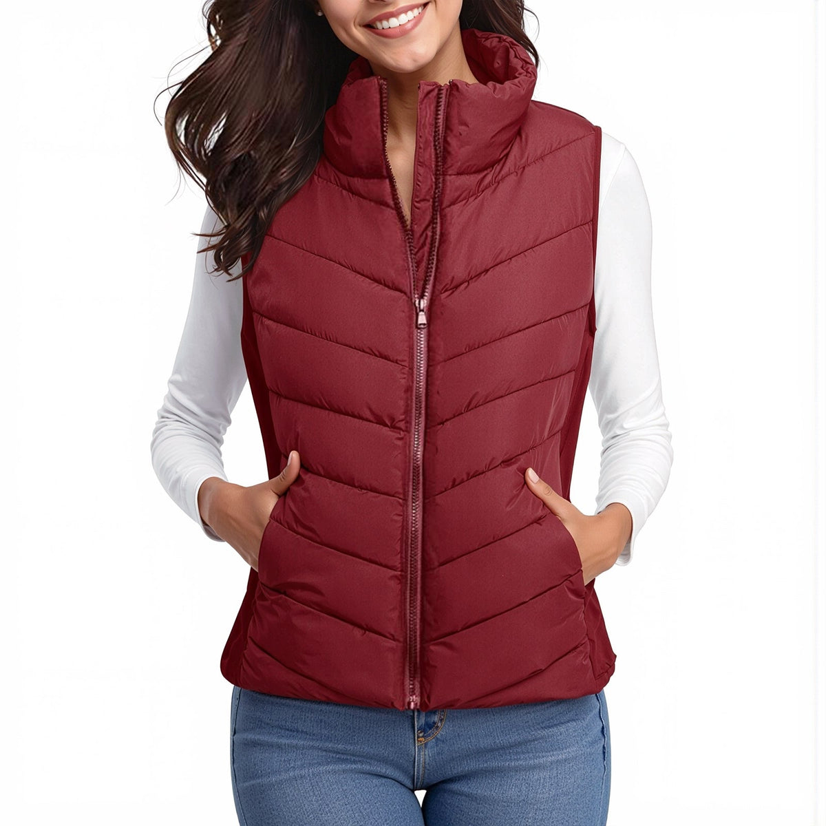 The Rowan | Quilted Gilet, Red — supplier view 2