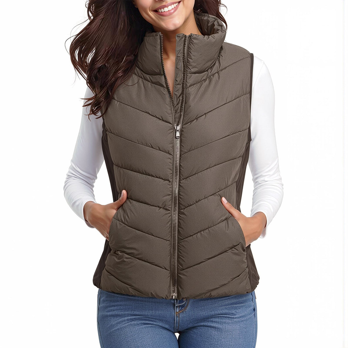 The Rowan | Quilted Gilet, Vintage Brown — supplier view 2
