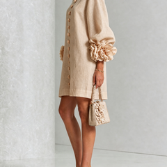 The Elowen | Floral-Cuff Mini Dress, Beige — supplier view 2