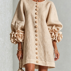 The Elowen | Floral-Cuff Mini Dress, Beige — supplier view 1