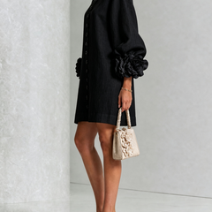The Elowen | Floral-Cuff Mini Dress, Black — supplier view 2