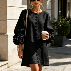 The Elowen | Floral-Cuff Mini Dress, Black — supplier view 4