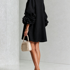 The Elowen | Floral-Cuff Mini Dress, Black — supplier view 3