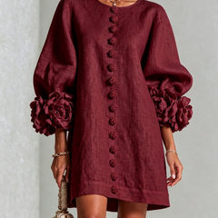 The Elowen | Floral-Cuff Mini Dress, Burgundy — supplier view 1