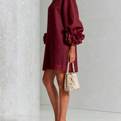 The Elowen | Floral-Cuff Mini Dress, Burgundy — supplier view 2