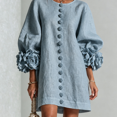 The Elowen | Floral-Cuff Mini Dress, Dusty Blue — supplier view 1