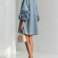 The Elowen | Floral-Cuff Mini Dress, Dusty Blue — supplier view 3