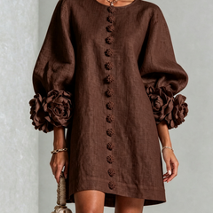 The Elowen | Floral-Cuff Mini Dress, Brown — supplier view 1