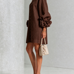 The Elowen | Floral-Cuff Mini Dress, Brown — supplier view 2