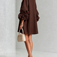 The Elowen | Floral-Cuff Mini Dress, Brown — supplier view 3