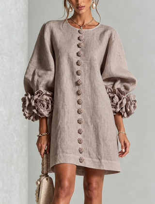 The Elowen | Floral-Cuff Mini Dress, Mushroom Taupe — supplier view 1