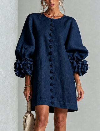 The Elowen | Floral-Cuff Mini Dress, Navy — supplier view 1