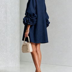 The Elowen | Floral-Cuff Mini Dress, Navy — supplier view 3