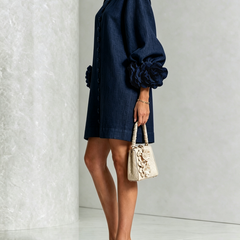 The Elowen | Floral-Cuff Mini Dress, Navy — supplier view 2
