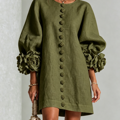 The Elowen | Floral-Cuff Mini Dress, Olive — supplier view 1
