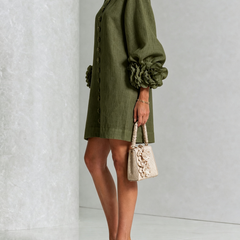 The Elowen | Floral-Cuff Mini Dress, Olive — supplier view 2