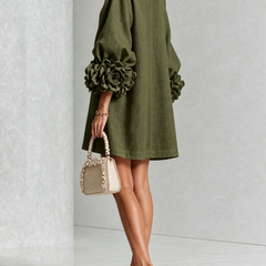 The Elowen | Floral-Cuff Mini Dress, Olive — supplier view 3