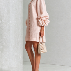 The Elowen | Floral-Cuff Mini Dress, Pink — supplier view 2