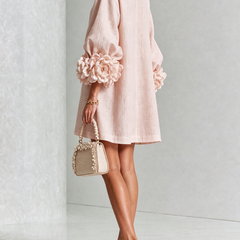 The Elowen | Floral-Cuff Mini Dress, Pink — supplier view 3